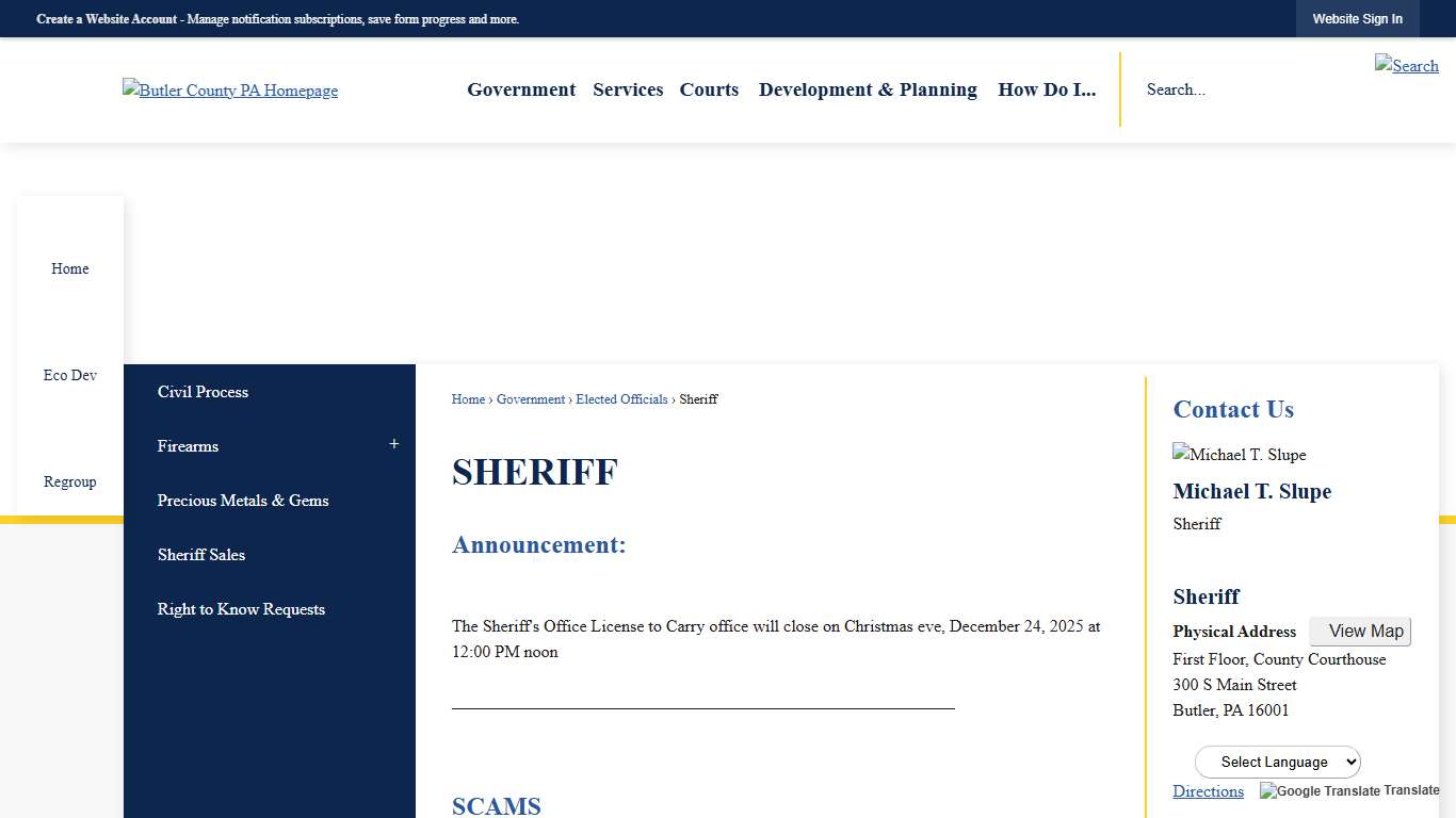 Sheriff Butler County, PA